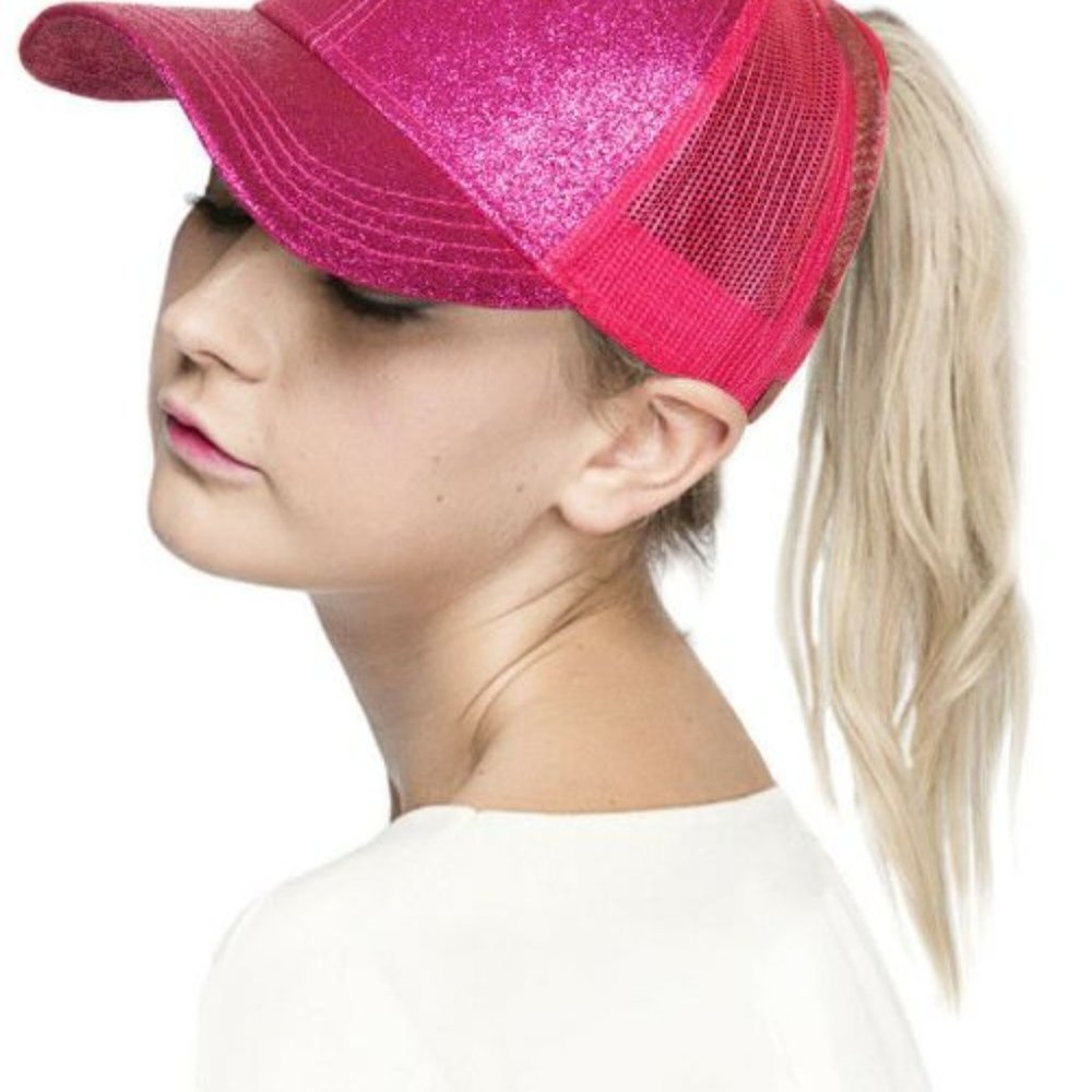 C.C. Ponytail Hat Glitter Messy Bun Baseball Cap